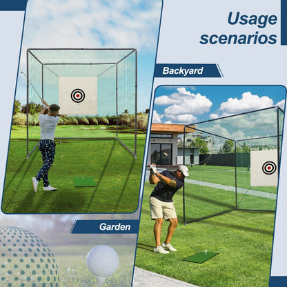 10X10X10FT Golf Practice Net Cage With Metal Frame Hitting Net Kit Indoor Outdoor