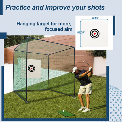 10X10X10FT Golf Practice Net Cage With Metal Frame Hitting Net Kit Indoor Outdoor