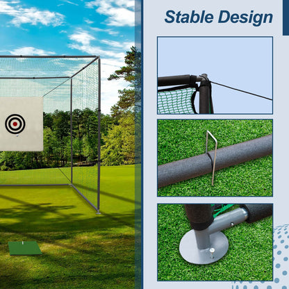 10X10X10FT Golf Practice Net Cage With Metal Frame Hitting Net Kit Indoor Outdoor